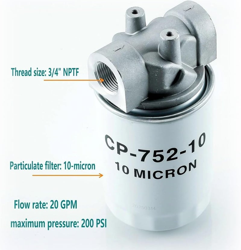 LTZLL فلتر زيت هيدروليكي 10 ميكرون 10 ميكرون 3/4" 15 PSI 20 GPM 200 PSI فلتر زيت هيدروليكي قائم على البترول مع منافذ مؤشر 221006 ‎CP75210 ‎CP-752-10 تجميع فلاتر الزيت - Image 2
